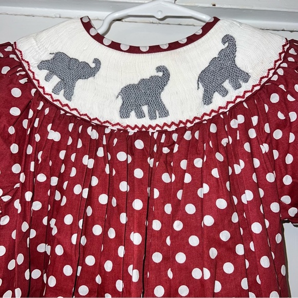 The smocking bug Alabama roll tide maroon polka dot bishop dress 6 smocked - Picture 2 of 4